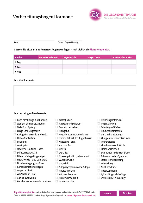 Vorbereitungsbogen Hormone